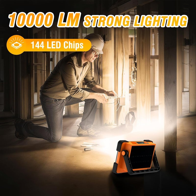 DANCINGBOAR 2 Pack 120W Solar Rechargeable Work Light, 144 LED 10000LM Led Work Light with 4 Modes, Portable Flood Light with Stand, IP66 Waterproof Outdoor Working Light for Emergency Mechanic Camping Repair - Image 3